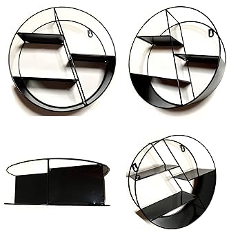 ウォールシェルフ Round 収納 3段 Black Amazon｜ウォールシェルフ 円形 スチールラック 三段 壁かけ